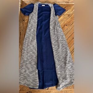 Size XS dress and Vest LuLaRoe Blue and White High Low Dress with long vest